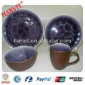 stoneware embossed flower and purple crackle glaze dinner set